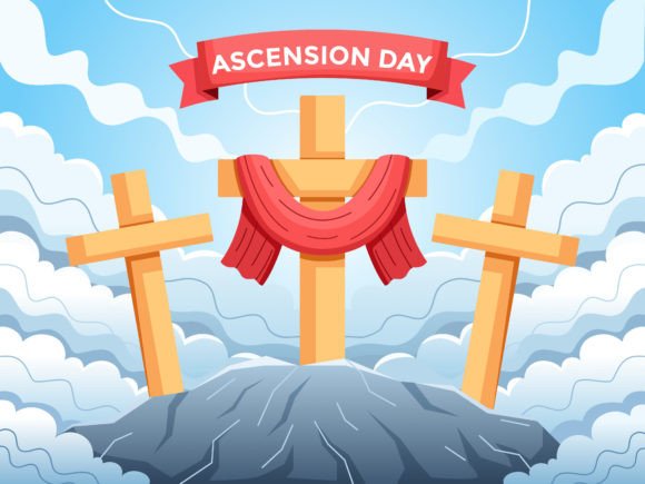 Ascension Day with Crosses on Mountain – A Meaningful Graphic for Spiritual and Seasonal Branding