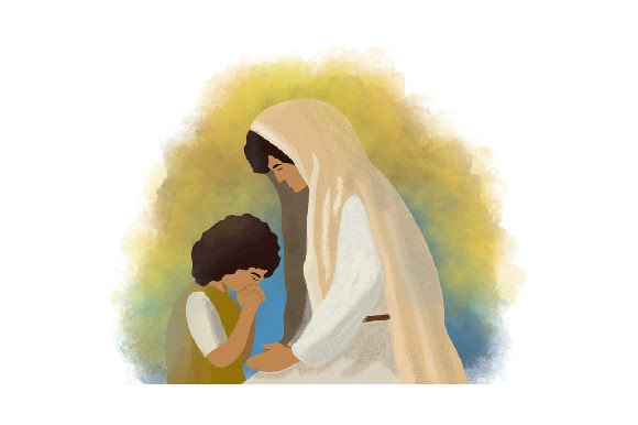 Young Jesus Christ Praying with His Mother, Mary – Watercolor: A Religious Craft Design for Content Publishers